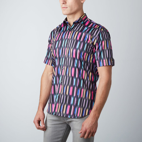 Parade Short-Sleeve Button-Up Shirt // Pink + Black (XS)