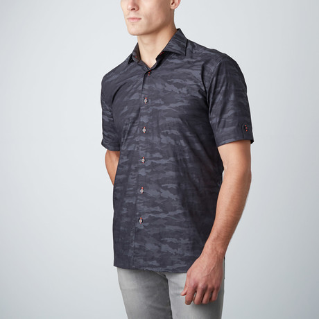 Camo Short-Sleeve Button-Up Shirt Shirt // Black (XS)