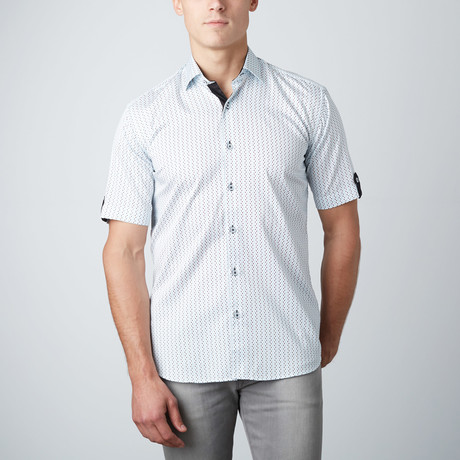 Dot Stripes Short-Sleeve Button-Up Shirt // White (XS)