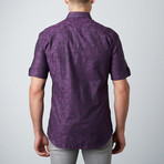 Floral Short-Sleeve Button-Up Shirt Shirt // Purple (M)