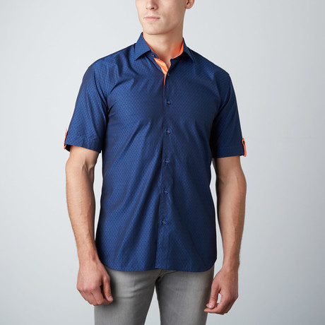 Geo Splash Short-Sleeve Button-Up Shirt // Navy (XS)