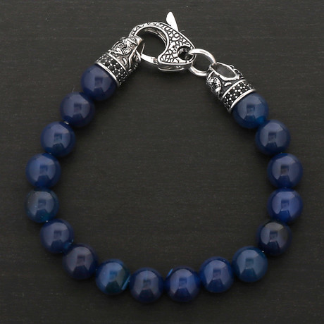 Dragon Clasp Beaded Bracelet // Blue Agate