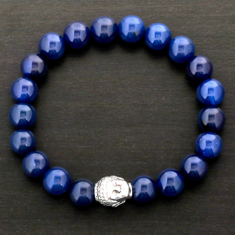 Buddha Beaded Stretch Bracelet // Blue Agate