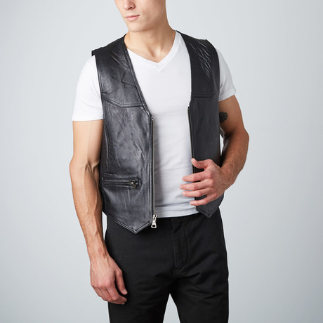 Button-Up Leather Vest // Black (S)