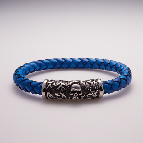 Leather Stainless Steel Skull Bracelet