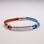 Leather Stainless Steel Two-Toned ID Bracelet (Blue + Orange)