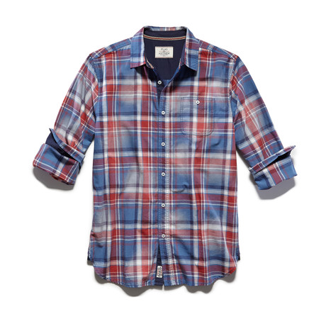 Roebuck LS Distress Plaid Shirt // Blue + Red (L)