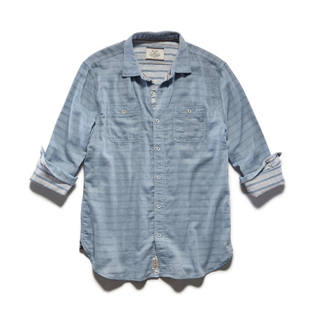 Double Layer Reverse Stripe LS Shirt // Blue (S)
