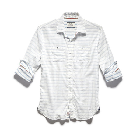 Double Layer Reverse Stripe LS Shirt // White (S)