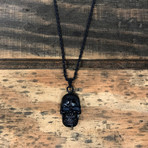 Grinning Skull Pendant Necklace // Black