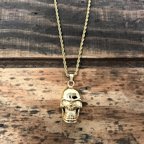 Grinning Skull Pendant Necklace // Gold