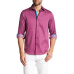 Polkadot Long-Sleeve Button-Up Shirt // Fuchsia (2XL)