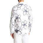 Chalkboard Florals Long-Sleeve Button-Up Shirt // White (S)