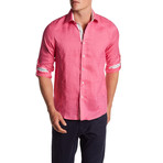 Linen Blend Long-Sleeve Button-Up Shirt // Fuchsia (2XL)