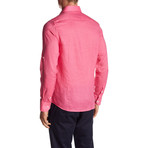Linen Blend Long-Sleeve Button-Up Shirt // Fuchsia (L)
