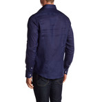 Solid Linen Blend Long-Sleeve Shirt // Navy (L)