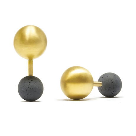 Concrete + Gold Cufflinks // Golden Sphere