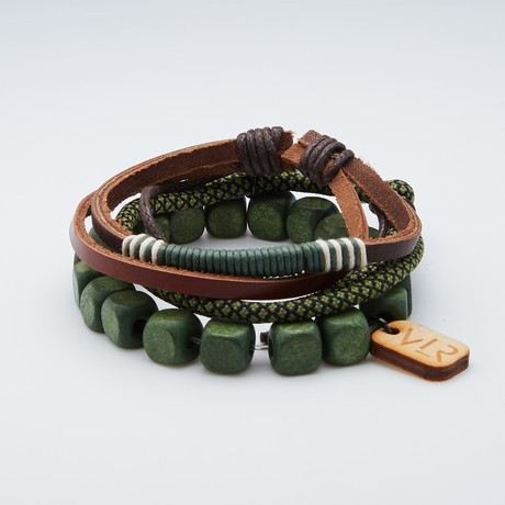 Square Bead Bracelet Set // Olive