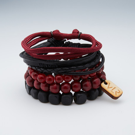 5-Stack Variety Bracelet Set // Maroon + Black