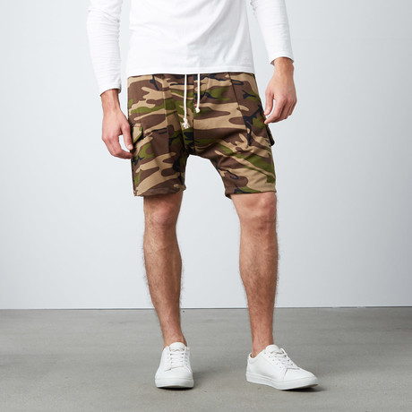 Ichiro Drop Crotch Cargo Shorts // Camo (S)