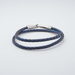 Woven Leather Wrap Bracelet // Blue + Silver
