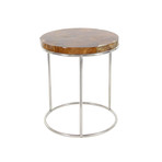 Stainless Steel Teak Side Tables // Set of 2