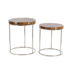 Stainless Steel Teak Side Tables // Set of 2