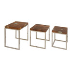 Stainless Steel Teak Tables // Set of 3