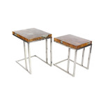 Teak Stainless Steel Resin Side Table // Set of 2