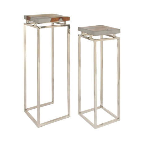 Aluminum Modern Teak Pedestals // Set of 2