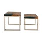 Teak Aluminum Resin Tables // Set of 2