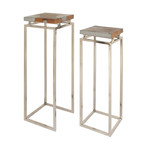 Aluminum Modern Teak Pedestals // Set of 2