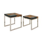 Teak Aluminum Resin Tables // Set of 2