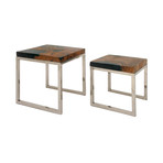 Teak Aluminum Resin Tables // Set of 2