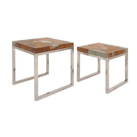 Square Shaped Modern Elegant Pair Teak Tables
