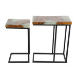 Teak Metal Resin Tables // Set of 2