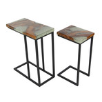 Teak Metal Resin Tables // Set of 2