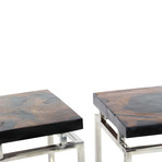 Hand Carved Teak Pair Aluminum Tables