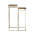 Stainless Steel Teak Pedestals // Set of 2