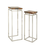 Stainless Steel Teak Pedestals // Set of 2