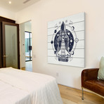 Blue Space Rocket // White Wood (18"W x 18"H x 1.5"D)