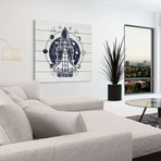 Blue Space Rocket // White Wood (18"W x 18"H x 1.5"D)