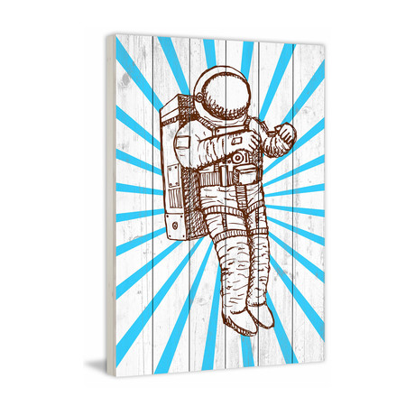 Blue Space Beams // White Wood (12"W x 18"H x 1.5"D)