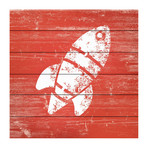 Orange Sky Rocket // White Wood (18"W x 18"H x 1.5"D)