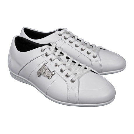 Silver Medusa Embellished Lace-Up Sneaker // White (Euro: 39)