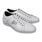 Silver Medusa Embellished Lace-Up Sneaker // White (Euro: 41)