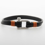 Jean Claude Jewelry // Leather Stainless Steel D Clump Bracelet // Black