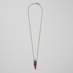 Jean Claude Jewelry // Resin Dragon Tooth Pendant + Stainless Steel Chain // Red + Silver