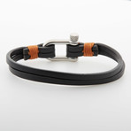 Jean Claude Jewelry // Leather Stainless Steel D Clump Bracelet // Black