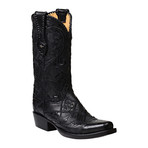 Ultra Belly Caiman Crocodile + Smooth Ostrich Patchwork Western Style Boot (US: 10)